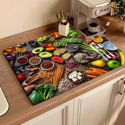 1 tấm thảm thấm hút, thảm trang trí nhà bếp, thảm máy pha cà phê, tấm lót ấm pha cà phê thủ công, thảm trải sàn nhà bếp, thảm bàn ăn, thảm phơi bát đĩa trên quầy bếp, thảm ăn sáng, thảm chống trượt chịu nhiệt, thảm thoát nước bằng đất tảo cát, che giấu vết bẩn, thảm nhà bếp siêu thấm hút, thảm giá để bát đĩa dễ lau chùi, thích hợp cho nhà bếp, bàn ăn, quán cà phê, quán bar, ngày lễ, tiệc tùng, trang trí nhà cửa, quà tặng ngày lễ.