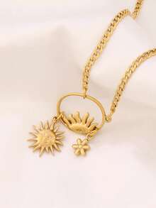 1件装不锈钢太阳吊坠项链，女士时尚设计，18K镀金饰品，锁骨项链首饰 - 項鍊 - 查看 2