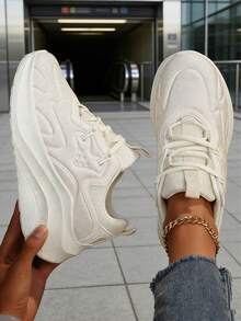 Elevated Beige Platform Sneakers – Add Height & Style Without Heels - 米色 - 查看 3