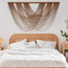 Colgante de pared de macramé grande teñido en marrón de 59.00" de ancho x 31.00" de largo, decoración de pared bohemia, tapiz de hilo, artesanía, decoración de pared de macramé para el hogar - Multicolor - Ver 11