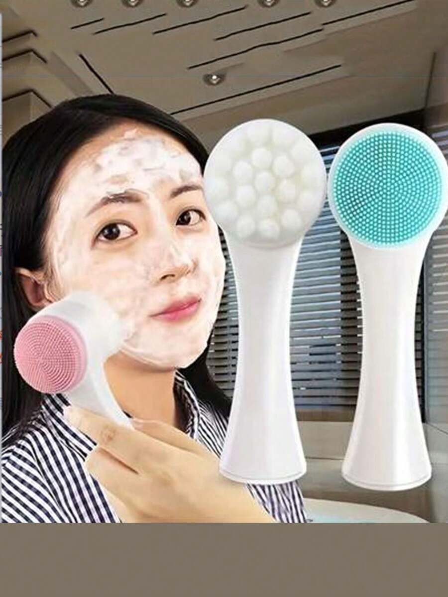 经典实用双面洁面刷，柔软硅胶刷毛，手动卸妆深层清洁刷，适用于洁面发带、发圈和腕带 - 洗臉 - 查看 1