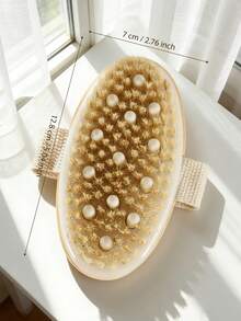 1pc Soft Bristle Massage Wooden Bath Brush, Oval Shaped With Massage Beads, Exfoliating Cleansing Bath Brush For Home, Hotel, Spa Use, 12.8CM - 1PC Natural Wood Color - View 4