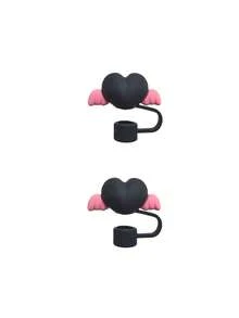 Compatible With Stanley Cup Accessories 9Pcs Black Cue Straw Cover Cap For Cup 40 30oz Tumbler, 10mm Reusable Cute Drinking Straw Topper Accessories, Portable Protector Plugs Decorations Gifts For Party Cute Cartoon Straw Dust Cover, - 黑色 - 查看 11
