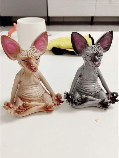 Hairless Cat Decor Figurine, Home Decoration For Meditation And Zen, Cute Buddhist Cat Ornament