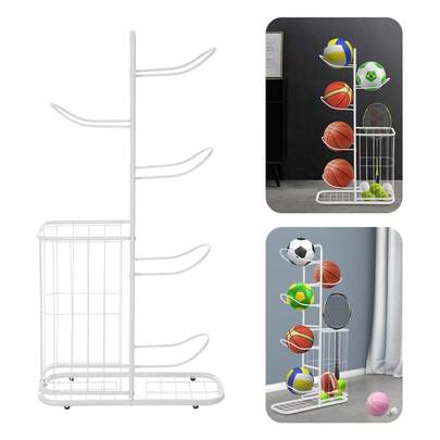 DONSU 5-stufiger, freistehender Sportballständer mit lackiertem Eisenrahmen für Basketball, Fußball, Volleyball, Tennisbälle und Ausrüstung