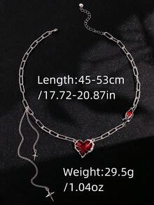 1件嘻哈风红色爱心吊坠项链，男士圣诞节、新年、情人节节日礼物 - 銀色 - 查看 6