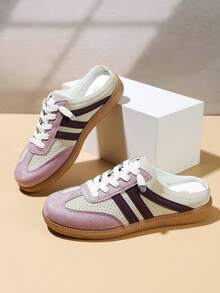 时尚平底女式运动鞋，一脚蹬，休闲百搭。 - 乾枯玫瑰色 - 查看 2