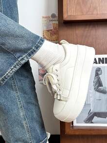 2026 Spring New Ugly Cute Big Head Bread Casual Platform Sneakers, Women Thick Sole Small White Shoes - White - View 6