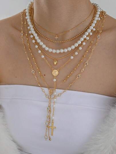 Bộ 7 món dây chuyền chữ Y thanh lịch, thời trang với hình thánh giá, trái tim và đá pha lê nhiều màu sắc, phù hợp cho phụ nữ đi nghỉ mát, dự tiệc, hẹn hò, thường ngày, tiệc chiêu đãi, phối đồ hàng ngày, sự kết hợp đa năng mới cho mùa hè.