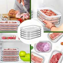 4-Tier Stackable Clear Food Storage Box With Leakproof Lid, Reusable Space-Saving Fridge And Freezer Organizer For Bacon, Ham, Cheese, Meat, Poultry & Seafood, Back-To-School Meal Prep, School Essentials & Kitchen House Accessories - Multicolor - View 11