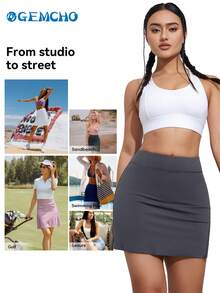 Women's Outdoor Daily Activity Built-In Shorts Sports Skirt, Solid Color - Grey - View 9