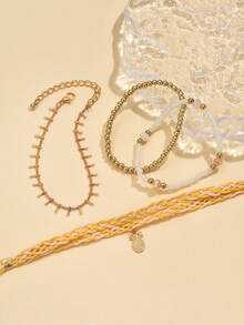 4入組兒童菠蘿掛墜編織珠子腳鏈套裝 - 彩色 - 查看 2