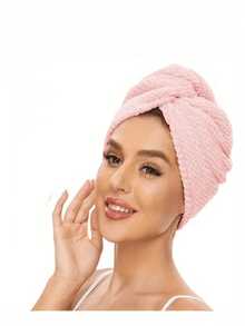 1pc Coral Fleece Simple Solid Color Pineapple Texture Hair Drying Towel, Absorb Water For Long/Short Hair - Multicolor - View 14