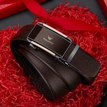 WilliamPOLO荔枝纹仿皮腰带，撞色扣男士自动扣腰带，日常商务皆宜，长度可调节 - 金槍色 - 查看 7