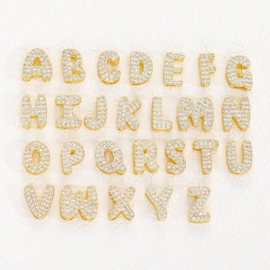 1件简约优雅立方氧化锆26字母吊坠珠 - 彩色 - 查看 1