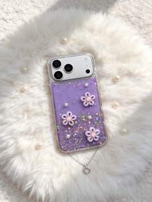 1个仿珍珠花朵亮片手机壳，柔软硅胶全包覆式设计，兼容三星Galaxy A17 A07 A14 A15 A16 5G A26 A36 A56 A55 A35 A25 A05S，也适用于S25 S24 S23 S22 S21 S20 S25 FE S24 Plus S22 Ultra，适合送给男孩女孩的礼物 - 淡紫色 - 查看 2