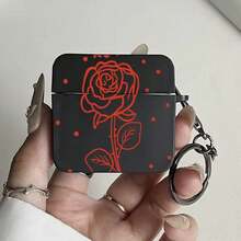 1pc Red Rose Black Square Matte Earphone Case Suitable Compatible With Apple 1/2/3/Pro 2nd/4th Generation, Ideal Birthday Gift For Women - Black and White - View 2