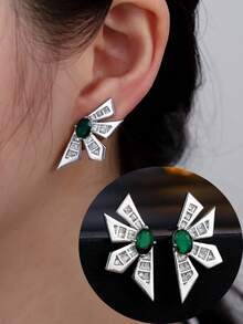 1 par de pendientes de mujer, diseño asimétrico de lujo con circonita sintética, versátil para uso diario, adecuado como regalo - arete - Ver 12