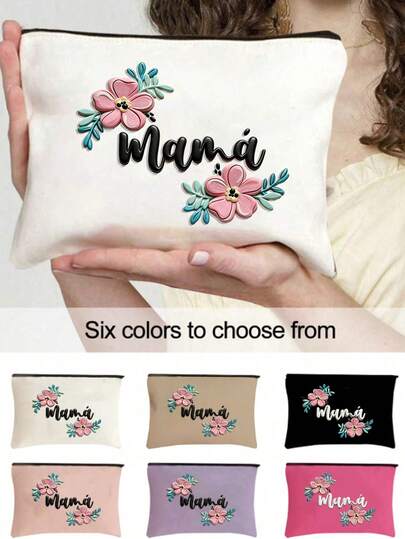 这款Eusable化妆包饰有花朵和“妈妈”图案，轻巧便携，可收纳化妆品和洗漱用品，配有拉链，轻便易携，也可作零钱包、洗漱包、收纳袋、旅行配件等使用。它用途广泛，非常适合女性，是婚礼、海滩度假或休闲旅行的理想之选，可用于整理化妆品，也是母亲节的绝佳礼物。