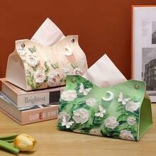 2 piezas Cubierta de caja de pañuelos de cuero sintético de alta gama (adecuada para sala de estar, mesa de comedor, soporte de pañuelos para el salpicadero del coche), con diseño de tulipanes de colores múltiples, fácil de rellenar por la ranura inferior, durable y fácil de limpiar, caja de pañuelos decorativa esencial para la decoración del hogar | Adecuada para la renovación del hogar de verano, regalo de inauguración de la casa, Día de la Madre, regreso a la escuela en la residencia, uso en la sala de estar y el baño - Multicolor - Ver 4