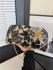 Túi xách nữ kiểu Trung Quốc thêu hoa đính sequin, dây đeo vai, thích hợp cho các bữa tiệc tối - Chất liệu cao cấp. - màu đen - Xem 9