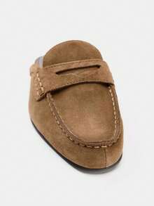 2026 Spring/Summer New Women's Suede Peep Toe Loafers, Round Toe - Brown - View 4