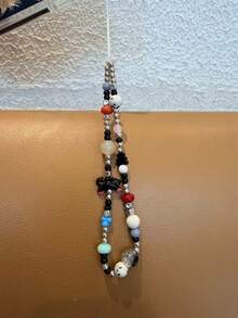 Black Cat Phone Lanyard, Handmade Beaded Phone Case Strap, CCD Camera Pendant - Black - View 3