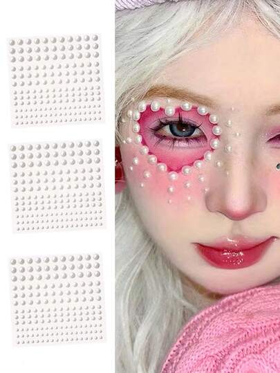 165pcs Self-Adhesive White Pearl Stickers, Suitable For Face Decoration, Makeup, Nail Art, DIY Crafts And Home Decor (Multiple Sizes)