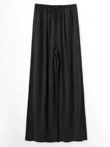 OMKAGI  Women's Linen Wide-Leg Pants With Pockets - Loose And Casual Long Pants For Home Wear Walking Around Vacation Beach Wear - màu đen - Xem 2