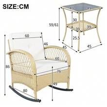 Rattan Balcony Furniture Set (3 Pieces), Rocking Chair With Beige Cushions, 160 Kg Weight Capacity - Beige - View 11