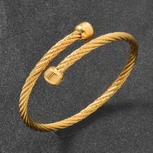 18k Gold Twisted Cable Cuff Bracelet For Women, Minimalist Adjustable Open Bangle, Jewelry Gift - Gold - View 4
