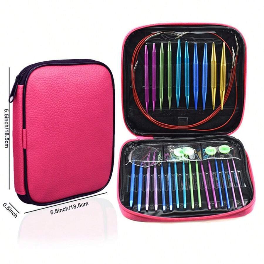 13pcs Aluminum Crochet Hook Set, Includes Interchangeable Heads, Ergonomic Handles, Suitable For Arts, Crafts And Sewing, Comes With Rose Red Carrying Case - A - View 1