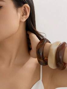 3pcs Asymmetrical Resin Semi-Transparent Bracelet Set, Personalized Versatile (Handmade With Slight Surface Marks) - Multicolor - View 4