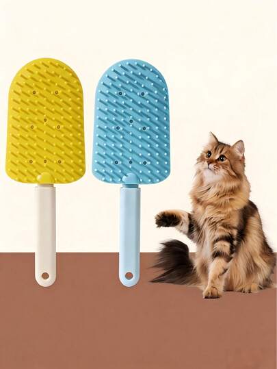 2-In-1 Soft Cat Brush, Pet Hair Removal Brush, Ice Cream Cat Brush, Suitable For Short Or Long Haired Cats, Pet Grooming, Silicone Material, Durable, Bathing And Massage Brushes, Pet Hair Removal Tools,Happy Cat Search For Free,Happy Cat,Little Cat Playing Happily,Pets