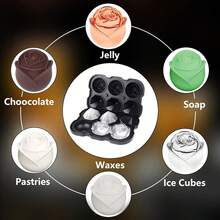 1个玫瑰花形硅胶冰格，配有6个易脱模的大冰球，适用于鸡尾酒、饮料、威士忌、波旁酒和自制果汁。 - 彩色 - 查看 9