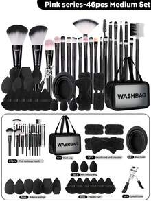 46pcs Makeup Brush And Makeup Sponge Including 25pcs Makeup Brush Set Soft Makeup Brush Sets Cosmetic Brush Eyeshadow Brush Eyebrow Brush Dual Purpose Makeup Brush Foundation Brush Power Makeup Brush Blush Brush Concealer Brush Highlighter Brush Ultra-Soft Premium Synthetic Hair For Daily Makeup On Face - Multicolor - View 1