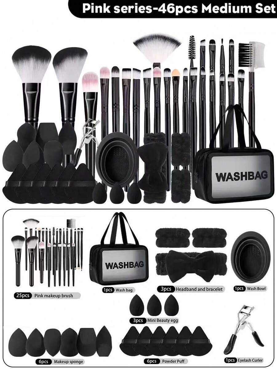 46pcs Makeup Brush And Makeup Sponge Including 25pcs Makeup Brush Set Soft Makeup Brush Sets Cosmetic Brush Eyeshadow Brush Eyebrow Brush Dual Purpose Makeup Brush Foundation Brush Power Makeup Brush Blush Brush Concealer Brush Highlighter Brush Ultra-Soft Premium Synthetic Hair For Daily Makeup On Face - Multicolor - View 1