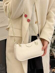 1 PC White Shoulder Bag With Heart-Shaped Chain Strap, Exuding Sophistication And Offering Ample Capacity Women's Bags,Multifunctional And Large Capacity Fashionable And Casual Large Capacity Portable Zipper Shoulder Bag Underarm Bag,Storage For Travel Cosmetics, Cell Phones, Keys, And Sanitary Napkins,Suitable For Earphones, Chargers, Lipstick, Cosmetics, Perfume, Skin Care And Beauty Products, Student Supplies, Keys, Holiday Gifts - 白色 - 查看 12
