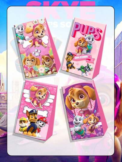 12个粉色主题生日派对装饰纸质礼品袋，天空公主配色，适合用作生日和节日糖果袋及礼品袋，是生日礼物包装、派对节日纸袋的理想之选，也适合新年/生日派对。