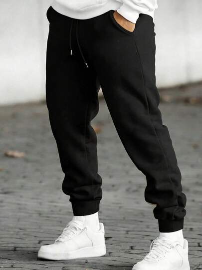 Men's Casual/Sports/Outdoor Pants, Loose Fit, Elastic Waistband, Side Pockets Design Black