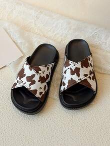 2026夏季新款儿童凉鞋，女童豹纹套脚户外拖鞋，大童露趾休闲厚底沙滩人字拖 - 棕色 - 查看 5