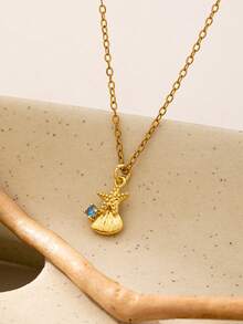 1 Pc 18K Gold Plated Stainless Steel Dainty Chain Starfish Pendant Necklace For Women - Ocean Themed Summer Beach Style Waterproof Jewelry - Starfish Pendant Necklace - View 2