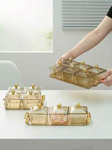 3/4/6件套零售饼干收纳盘托盘套装，派对节日活动餐具托盘套装，可重复使用 - 琥珀色 - 查看 3