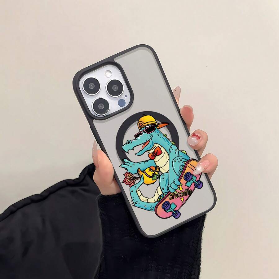 Genial cocodrilo azul andando en patineta con pájaro.funda de teléfono Fundas compatibles con ,Apple,VIVO,OPPO,,, y Honor.Fabricadas en silicona TPU,ofrecen protección contra golpes y caídas. - Negro - Ver 1