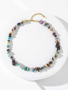 1 pieza Collar de piedra hecho a mano con forma asimétrica (el color y la cantidad de la piedra pueden variar) - color - Ver 4