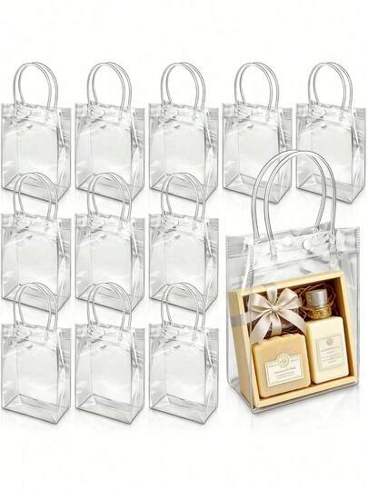 Set de 50/40/30/20/10/1 bolsas de regalo transparentes con asas, bolsas de embalaje de regalo de plástico transparente, bolsas de fiesta transparentes reutilizables, adecuadas para boutiques, bodas, cumpleaños, baby showers, Día de la Madre y otras ocasiones