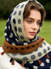 1pc Women's Lightweight Casual Polka Dot Fringe Scarf, Suitable For Spring And Summer - Multicolor - View 2