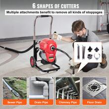 Drain Cleaner Machine 120FT X 6/5 Inch, 1100W Electric Sewer Snake Auger Manual Feed - With 6 Cutters And CW/CCW Control For 4" To 8" Pipes - Medium Sectional, 1100W, 6/5 Inch, 120 ft - 查看 4