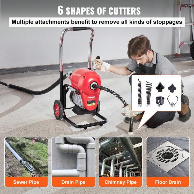 Drain Cleaner Machine 120FT X 6/5 Inch, 1100W Electric Sewer Snake Auger Manual Feed - With 6 Cutters And CW/CCW Control For 4" To 8" Pipes - Medium Sectional, 1100W, 6/5 Inch, 120 Ft - View 4