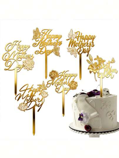 1 chiếc phụ kiện trang trí bánh kem bằng acrylic hình bướm và hoa hồng chúc mừng Ngày của Mẹ, dùng để trang trí món tráng miệng.